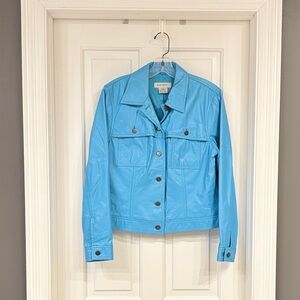 Vintage Nine West Turquoise Blue Leather Lined Trucker or Denim Style Jacket SzM